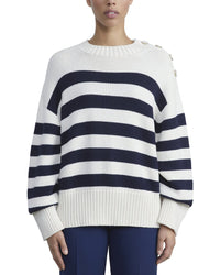 Lafayette 148 New York Nautical Striped Wool Sweater White
