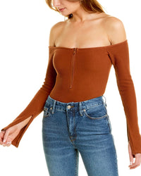 Good American 1/2-Zip Bodysuit Brown Multi