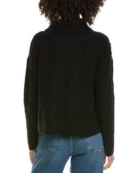 Incashmere Mix Cable Stitch Overlap Wool-Blend Cardigan