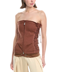 Simkhai Sasha Zip-Up Bustier Top Brown Multi