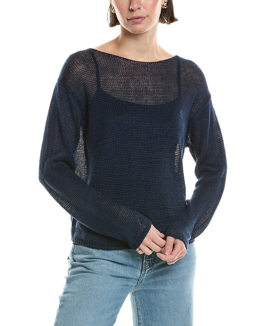 Vince Boat Neck Linen Pullover Regular 0 (XS) Blue