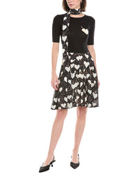 Elisabetta Franchi Scarf Neck Wool Mini Dress Black