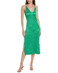 Ganni Crinkled Satin Slip Dress Green 32