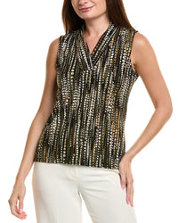 Anne Klein The Triple Pleat Printed Top Black