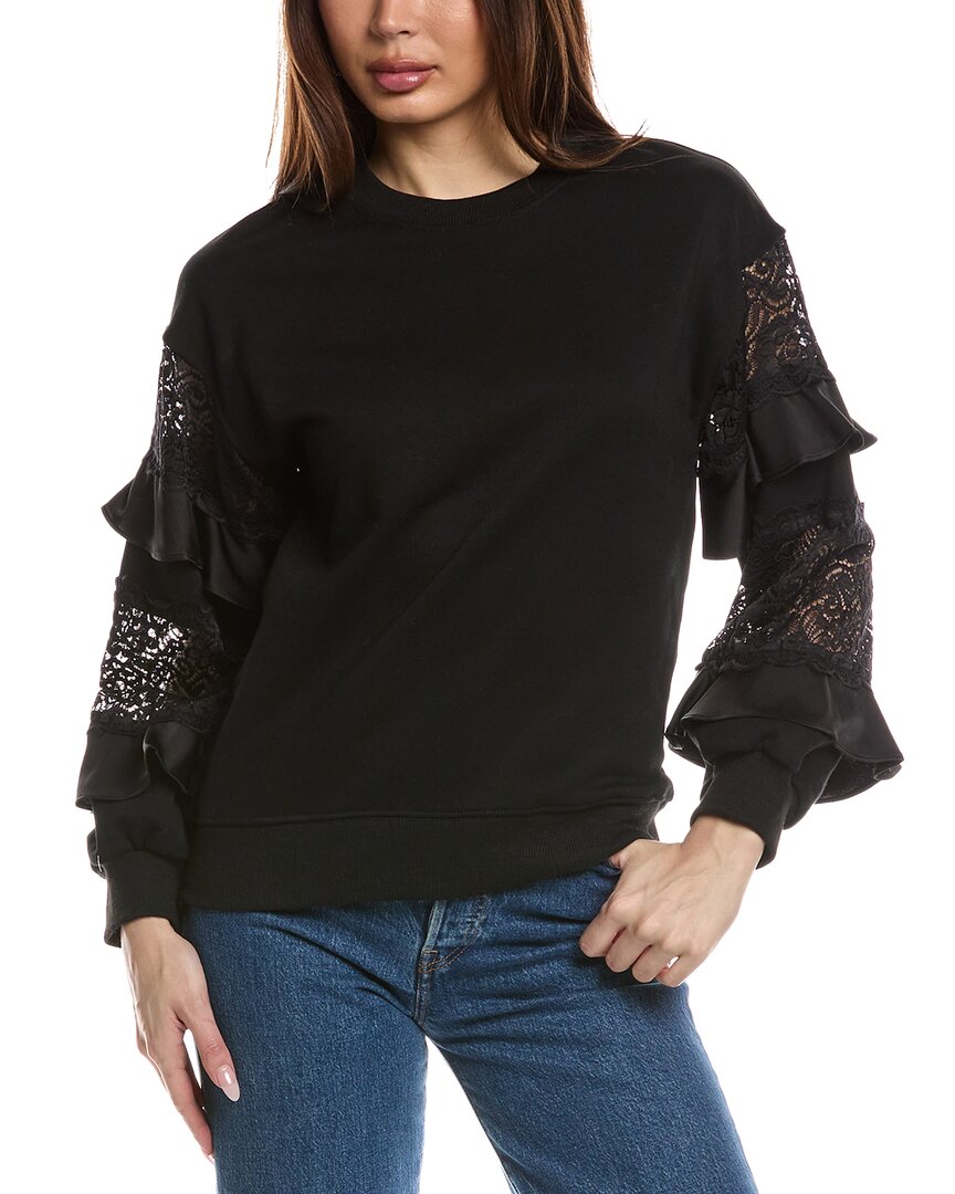 Fate Lace Panelled Frill Sleeve Sweatshirt Regular 4 (S) Black