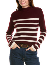Forte Cashmere Stripe Funnel Neck Cashmere Sweater Red Regular 0 (XS)
