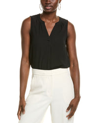 T Tahari Split Neck Blouse Black