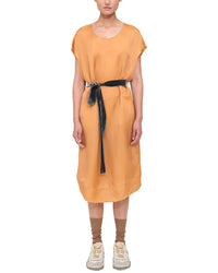 Theory Belted Silk-Blend Midi Dress Orange