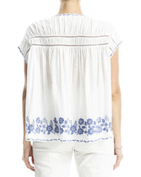 Max Studio Embroidered Cap Sleeve Notch Neck Top