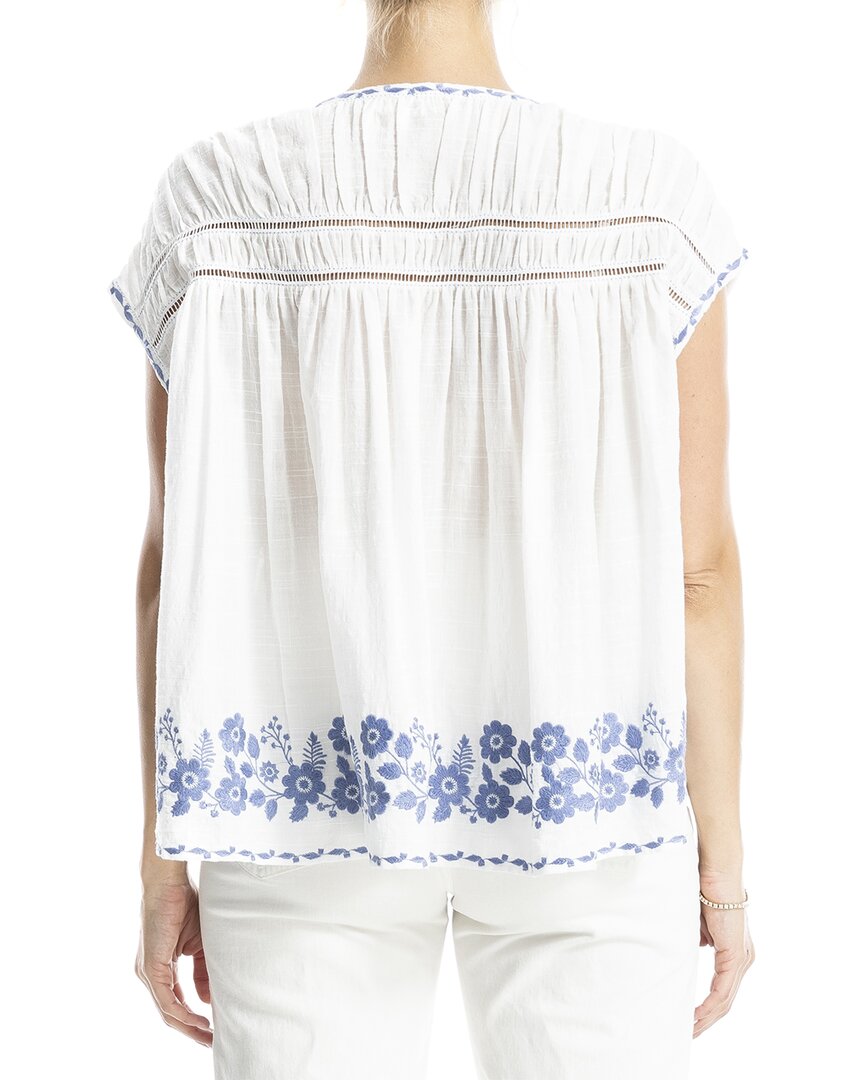 Max Studio Embroidered Cap Sleeve Notch Neck Top