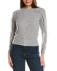 Hannah Rose Fringe Sleeve Wool & Cashmere-Blend Sweater Grey Multi