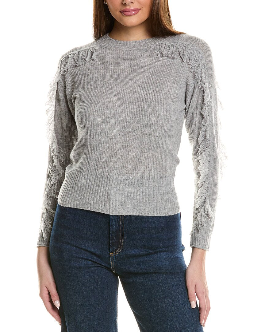 Hannah Rose Fringe Sleeve Wool & Cashmere-Blend Sweater Grey Multi