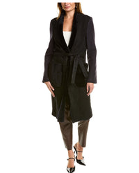 Piazza Sempione Leather-Trim Wool Coat Blue
