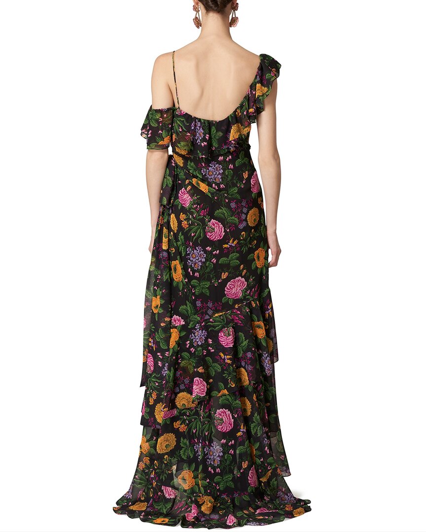 Carolina Herrera One Shoulder Cap Sleeve Ruffle Gown