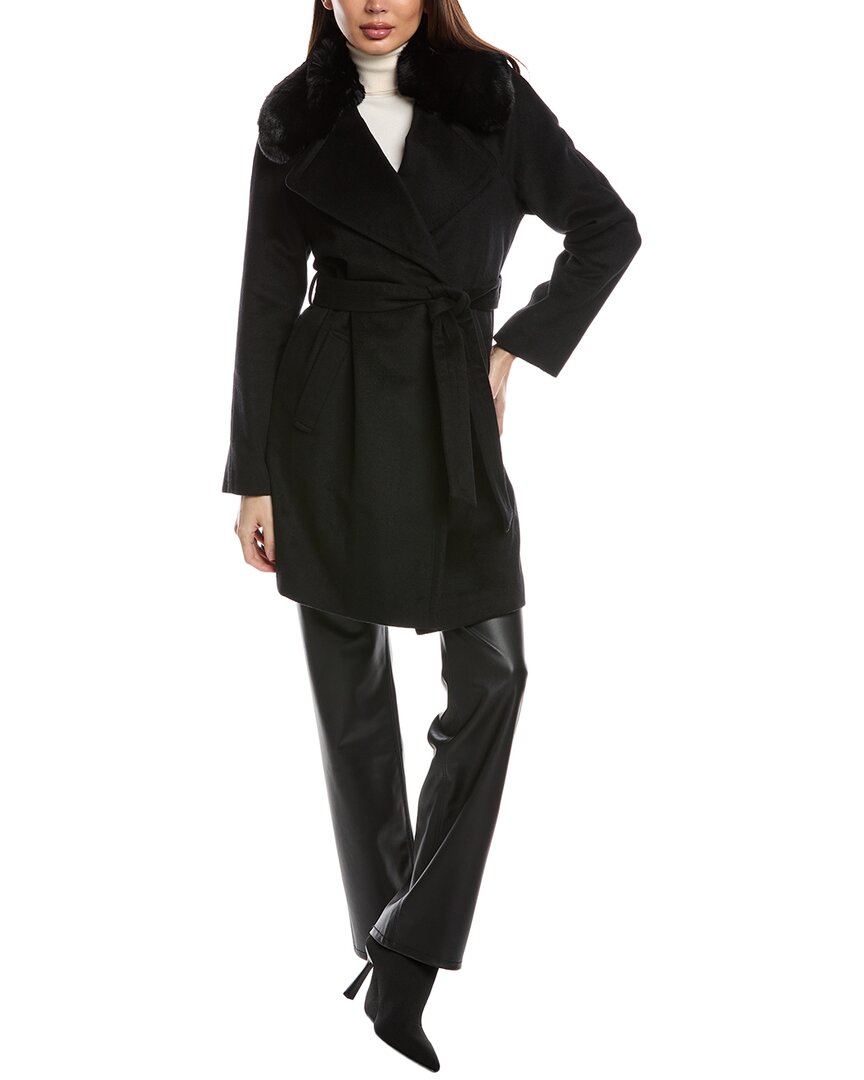 Via Spiga Wool-Blend Wrap Coat Black