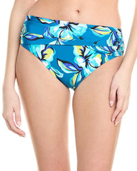La Blanca Mid-Waist Overlap Sash Bikini Bottom Ocean 10