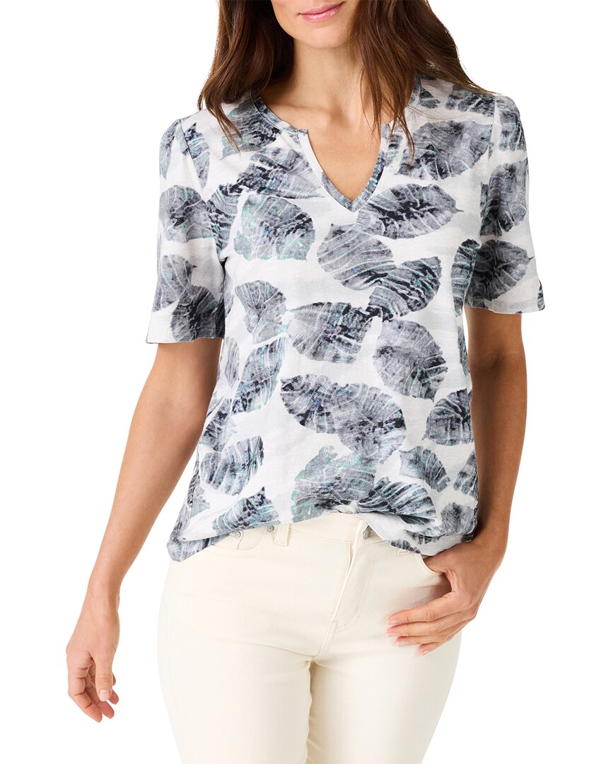 Nic+Zoe Falling Palms Split Neck T-Shirt