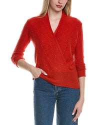 Sofiacashmere Sequin Faux Wrap Wool & Cashmere-Blend Sweater