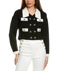 Alice + Olivia Verdell Wool-Blend Sweater Jacket Black Regular 8 (M)