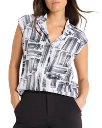 Nic + Zoe City Blocks Tech Stretch Snap Neck Tank Regular 16 (XL) Black Multi