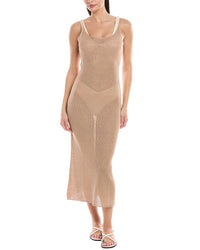 Onia Textured Sweater Scoop Linen Maxi Dress Brown Multi