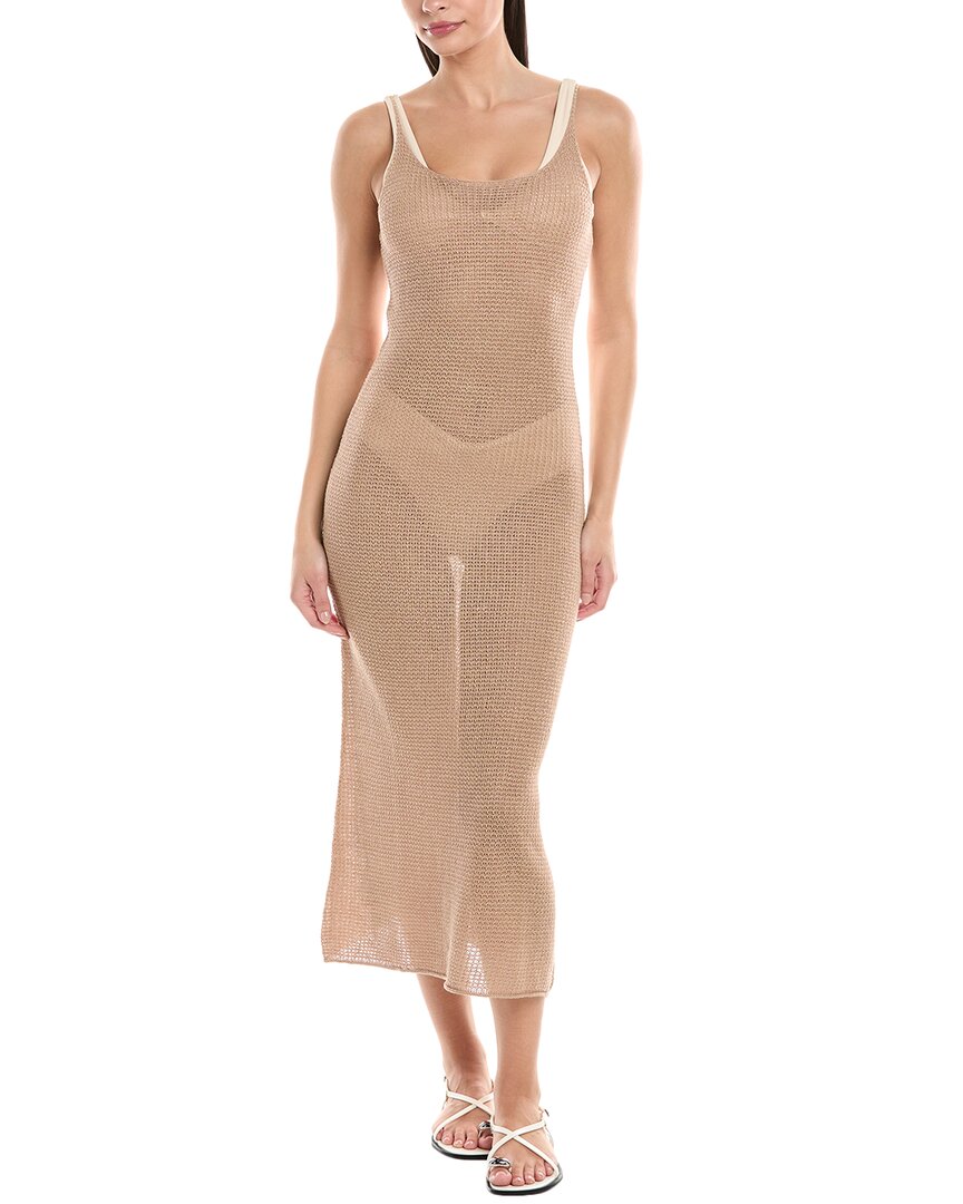 Onia Textured Sweater Scoop Linen Maxi Dress Brown Multi