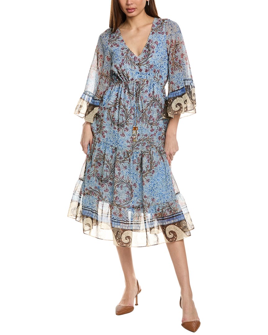 Kobi Halperin Logan Print V-Neck Ruffle Sleeve Dress Blue Regular 0 (XS)
