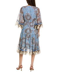 Kobi Halperin Logan Print V-Neck Ruffle Sleeve Dress