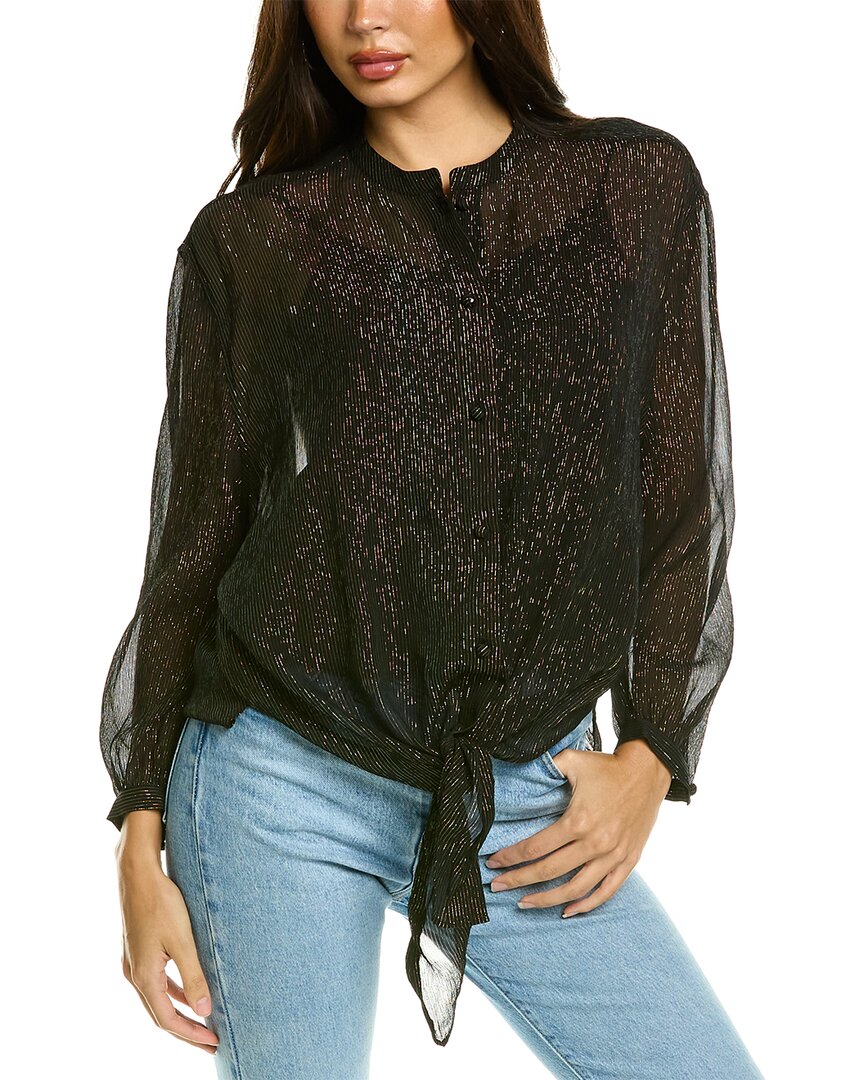 The Kooples Metallic Silk-Blend Shirt Black 0