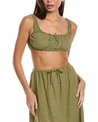 Weworewhat Scrunchy Linen-Blend Top Brown Multi