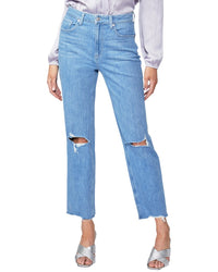Paige High Rise Noella Straight Radical Destroyed Straight Leg Jean 23" Waist Blue