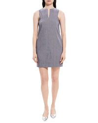 Theory Slit Linen-Blend Shift Dress Blue