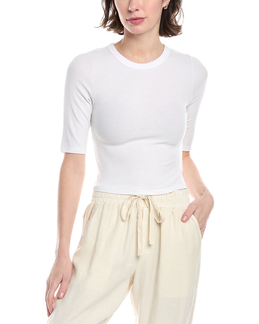 Enza Costa Rib Cropped Half-Sleeve Silk-Blend Top