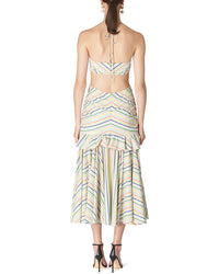 Carolina Herrera Halter Bandeau Ruffled Edge Midi Dress