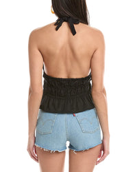 Onia Air Smocked Halter Linen-Blend Top