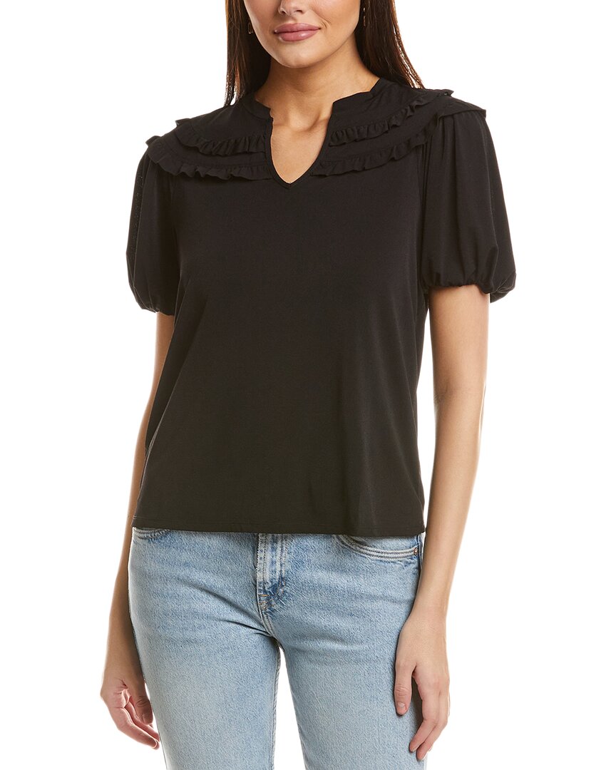 Cece Ruffle Trim Top Black