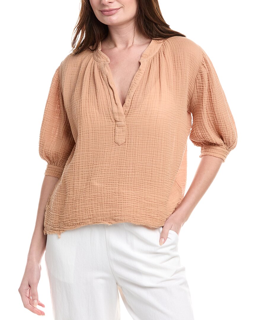 9Seed Lightweight Gauze Dashiki Puff Sleeve Top Brown Multi Petite 6 (S)