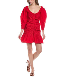 Ganni Gathered Poplin Mini Dress Red