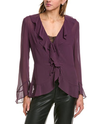 Bcbgmaxazria Ruffle Blouse Purple Regular 00 (XXS)