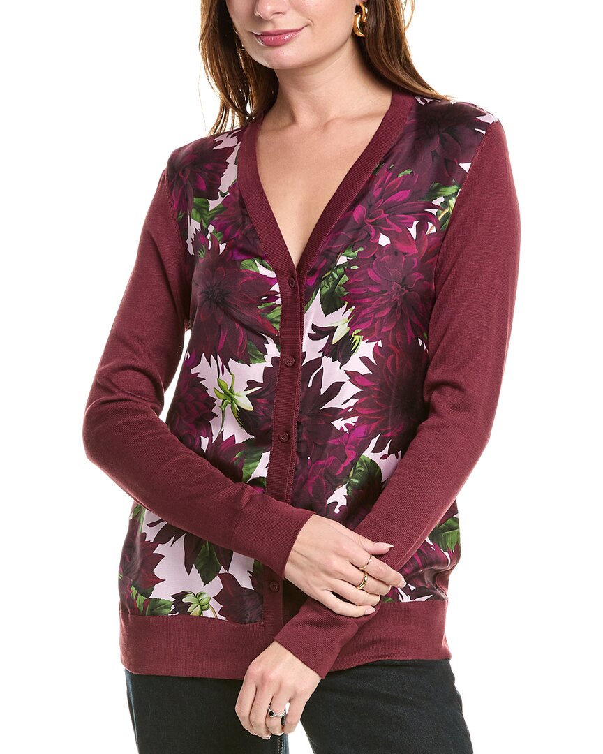 Oscar De La Renta Dahlia Inset Silk-Blend Cardigan Red