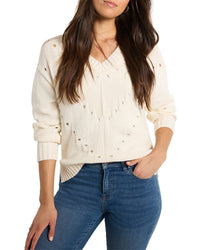 Nic + Zoe Pointelle Cord Sweater White