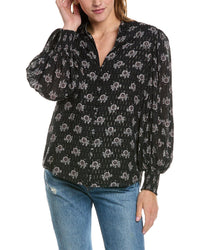 Elie Tahari Split Neck Silk-Blend Top Black