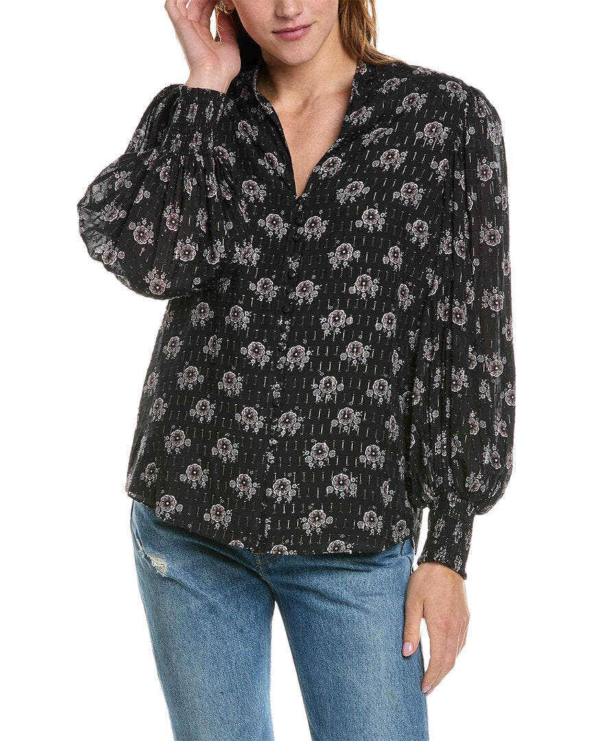 Elie Tahari Split Neck Silk-Blend Top Black