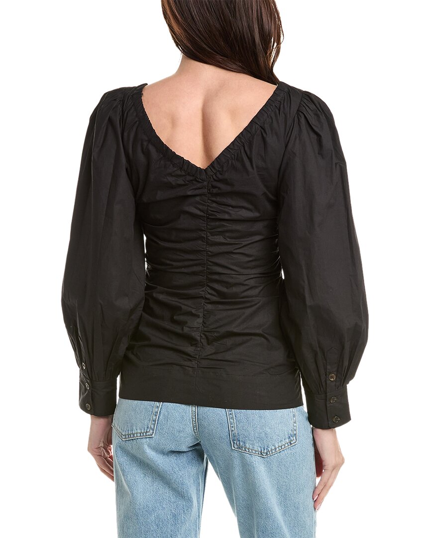 Ganni Poplin V-Neck Gathered Blouse