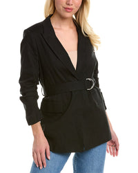 Derek Lam 10 Crosby Harrison Gathered Sleeve Linen-Blend Blazer Black