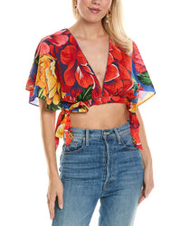 Farm Rio Womens Tie Side Crop Top, S, Red