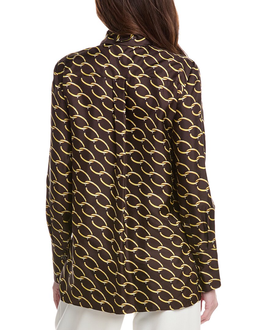 Oscar De La Renta Tie-Neck Chain Print Silk Blouse