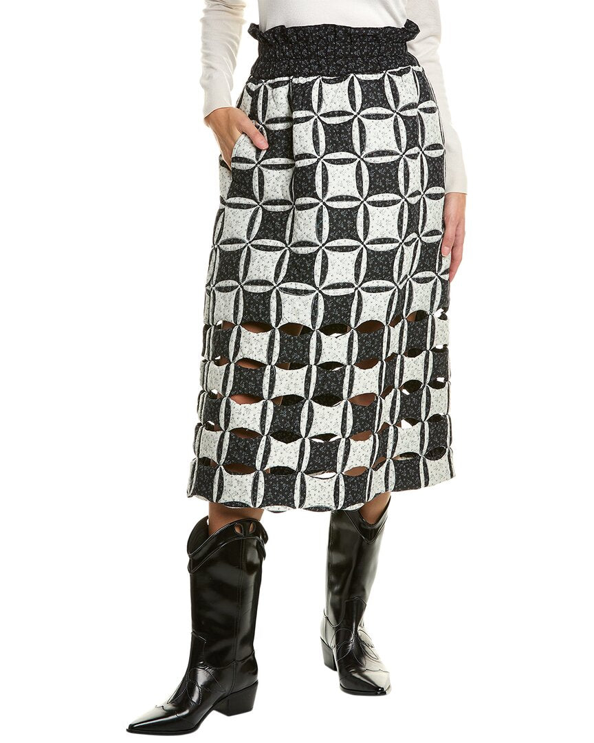 Sea Ny Catalina Calico Cutout Midi Skirt Black
