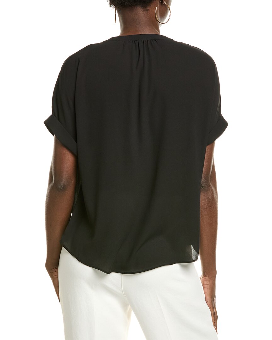 T Tahari Split Neck Rolled Cuff Blouse