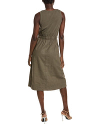 Michael Stars Michael Stars Womens  Wilhelmina Mixed Media Linen-Blend Midi Dress, Xs, Green